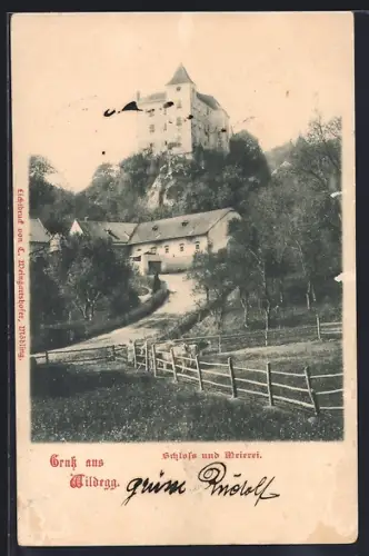 AK Sittendorf /N.-Oe., Schloss Wildegg und Meierei mit Strassenpartie