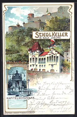 Künstler-AK Franz Kulstrunk: Salzburg, Gasthaus Stiegl Keller, Kapitelschwemme