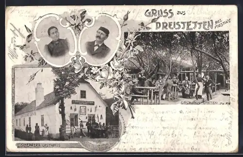 AK Dreistetten, L. Scherrer`s Gasthaus, Aussenansicht & Garten