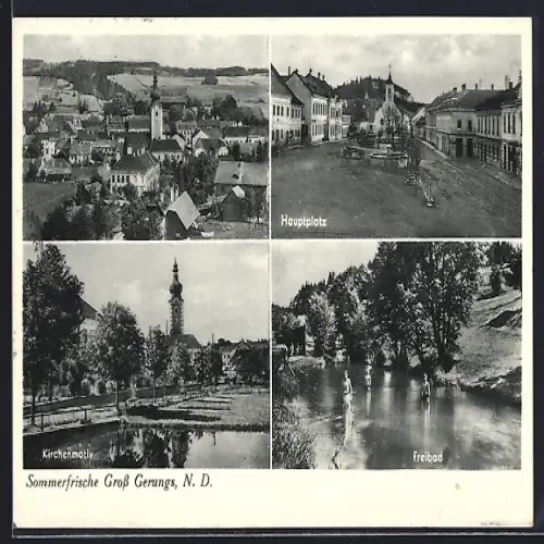 AK Gross Gerungs /N. D., Kirche, Hauptplatz, Freibad