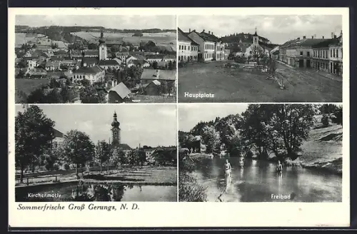 AK Gross Gerungs /N. D., Kirche, Hauptplatz, Freibad