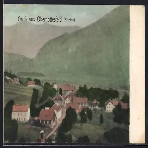 AK Sachsenburg /Kärnten, Gruss aus Obergottesfeld, Strassenpartie mit Bäumen