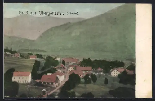 AK Sachsenburg /Kärnten, Gruss aus Obergottesfeld, Strassenpartie mit Bäumen