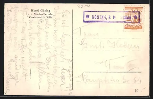 AK Gösing an der Mariazeller Bahn, Hotel Gösing, Vorderansicht Villa