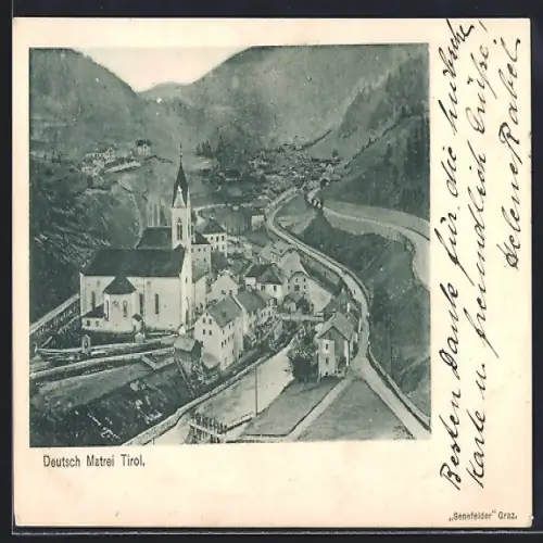 AK Deutsch Matrei /Tirol, Gesamtansicht von einem Berg aus