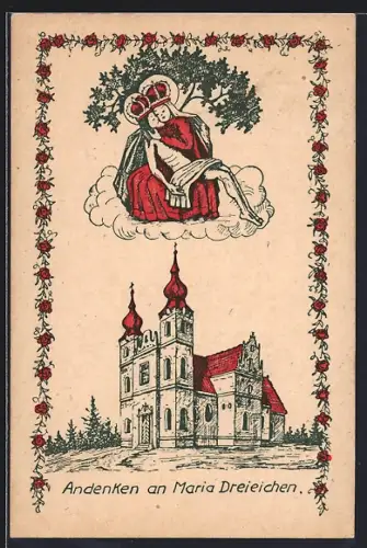 Künstler-AK Maria Dreieichen, Kirche mit Gnadenbild
