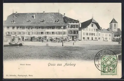 AK Aarberg, Hotel Krone mit Strassenpartie