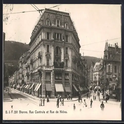 AK Bienne, Rue Centrale et Rue de Nidau, Strassenpartien