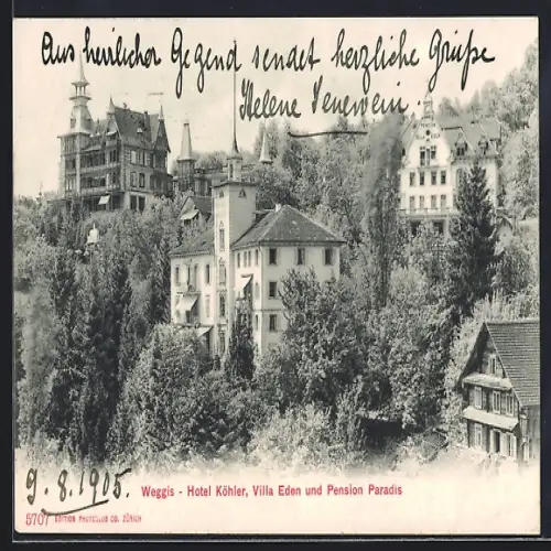 AK Weggis, Hotel Köhler, Villa Eden und Pension Paradis