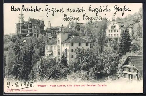 AK Weggis, Hotel Köhler, Villa Eden und Pension Paradis