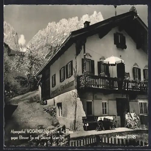 AK Ellmau, Alpengasthof Wochenbrunn gegen Ellmauer Tor und Goinger Kaiser