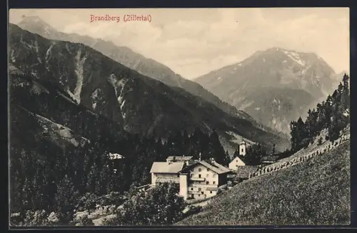 AK Brandberg / Zillertal, Häuser vom Berghang aus gesehen