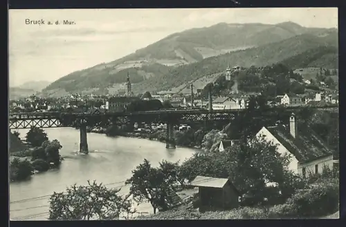 AK Bruck a.d. Mur, Ortsansicht mit Brücke