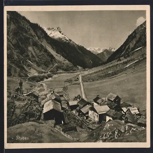 AK Stuben am Arlberg, Ortsansicht am Scesaplana