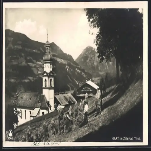 AK Hart im Zillertal, Ortsansicht mit Kirche