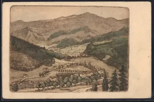 Künstler-AK Salzerbad, Ortspartie mit Bäumen