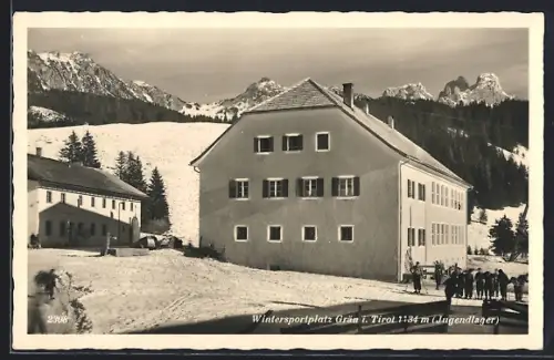 AK Grän in Tirol, Jugendlager, Ortspartie im Schnee