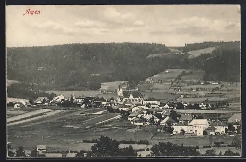 AK Aigen im Mühlviertel, Teilansicht mit Kirche