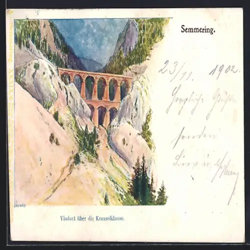 Lithographie Semmering, Viduct über die Krauselklause