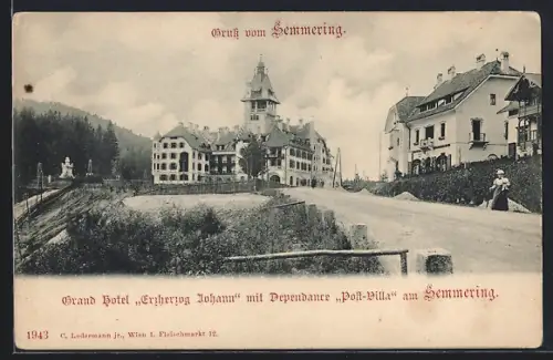 AK Semmering, Grand Hotel Erzherzog Johann mit Dependance Post-Villa