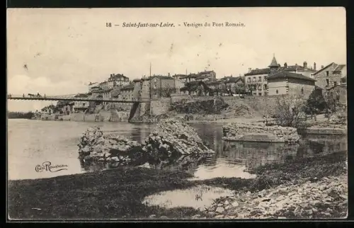 AK Saint-Just-sur-Loire, Vestiges du Pont Romain et vue sur la ville au bord de la Loire