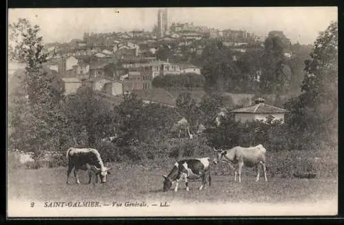 AK Saint-Galmier, Vue générale avec pâturage et vaches au premier plan