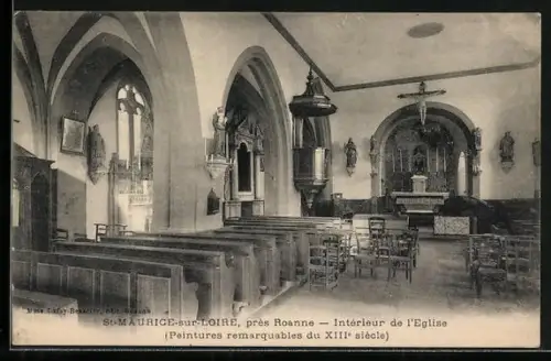 AK St-Maurice-sur-Loire près Roanne, Intérieur de l`Église, Peintures remarquables du XIIIe siècle