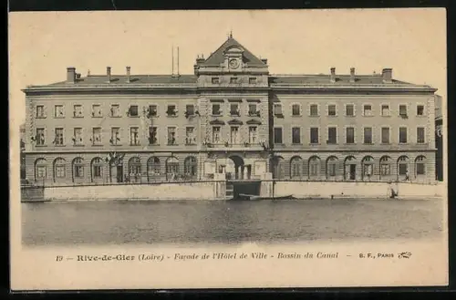 AK Rive-de-Gier /Loire, Facade de l`Hôtel de Ville, Bassin du Canal
