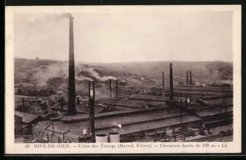 AK Rive-de-Gier, Usine des Étaines, Marrel, Frères, avec cheminée haute de 108 m