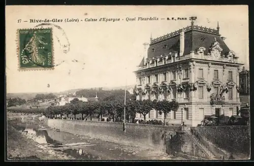 AK Rive-de-Gier /Loire, Caisse d`Épargne, Quai Fleurdelix