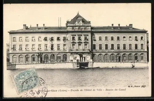 AK Rive-de-Gier, Facade de l`Hôtel de Ville, Bassin du Canal