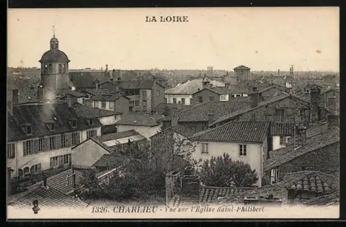 AK Charlieu, Vue sur l`église Saint-Philibert et les toits de la ville