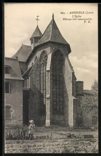 AK Ambierle /Loire, L`Église aux vitraux très remarquables