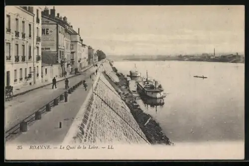 AK Roanne, Le Quai de la Loire avec bateaux et promeneurs