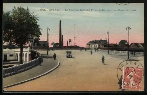 AK Roanne, Le Nouveau Pont des Promenades, côté rue Alsace Lorraine
