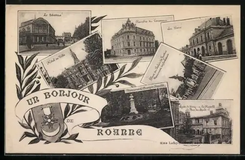 AK Roanne, Montage de sites emblématiques dont l`Hôtel de Ville et la Chambre de Commerce
