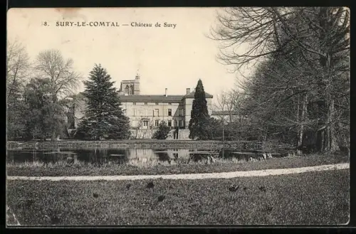 AK Sury-le-Comtal, Château de Sury et son étang paisible