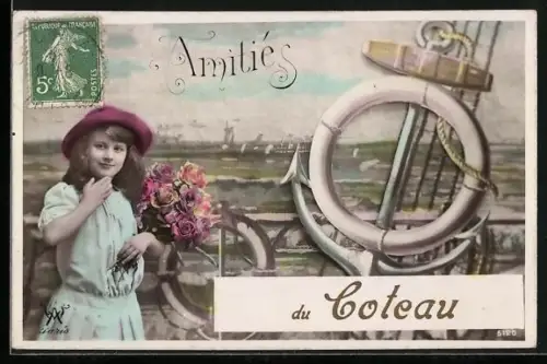 AK Coteau, Amitiés du Coteau avec fillette et fleurs