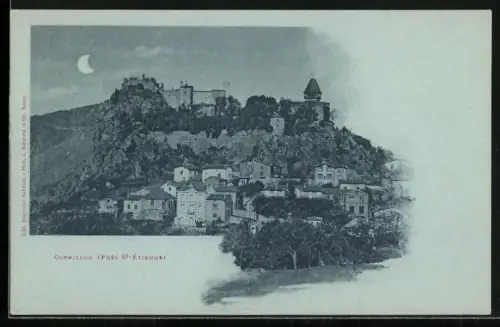 Mondschein-AK Cornillon /Saint-Étienne, Vue sur le village pittoresque sous la lune