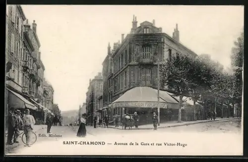 AK Saint-Chamond, Avenue de la Gare et rue Victor-Hugo