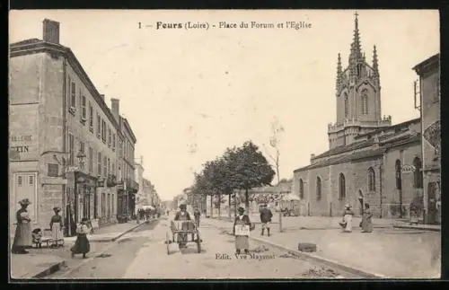 AK Feurs /Loire, Place du Forum et l`Église