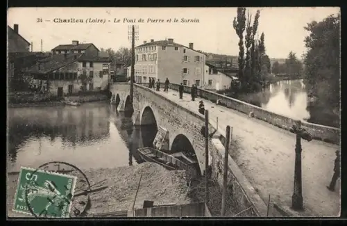 AK Charlieu /Loire, Le Pont de Pierre et le Sornin