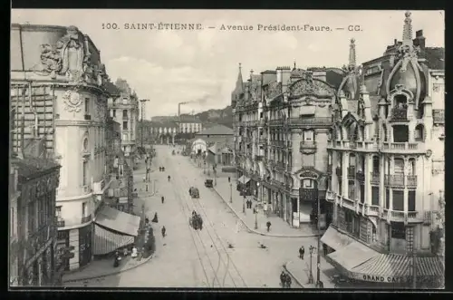AK Saint-Étienne, Avenue Président-Faure avec architecture élégante et tramways circulant