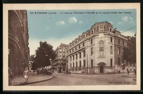 AK St-Etienne /Loire, L`Avenue Président Faure et le nouvel Hôtel des Postes