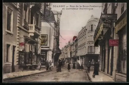 AK Roanne, Rue de la Sous-Préfecture et Carrefour Helvétique