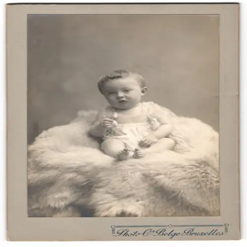 Fotografie Photo Compagnie Belge, Bruxelles, 109 Rue Neuve, Porträt eines Kleinkinds auf einem Fell