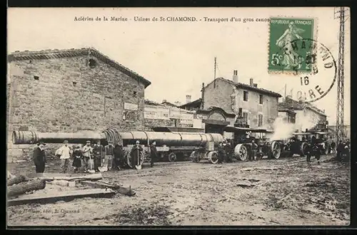 AK Saint-Chamond, Usines, Transport d`un gros canon des Aciéries de la Marine