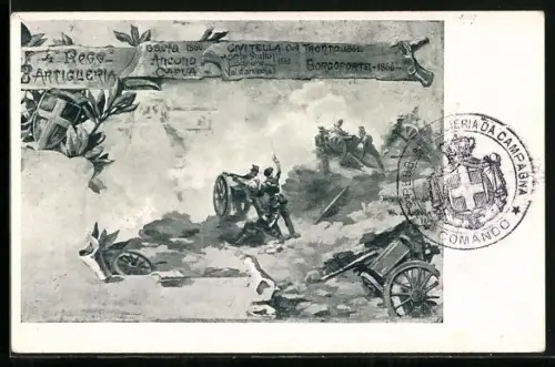 Künstler-AK 4. Regg. Artiglieroa, Gaeta 1860