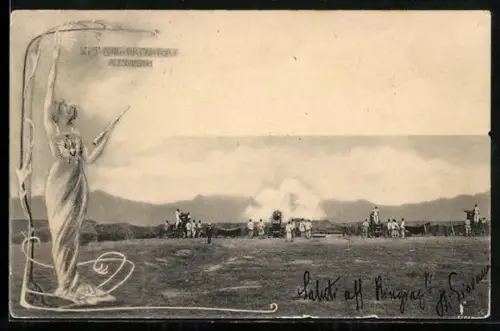 AK 2. Reggimento Artiglieria Da Fortezza, 5. Brigata Fort Alessandria, Artillerie-Geschütze eröffenen das Feuer, Stempel