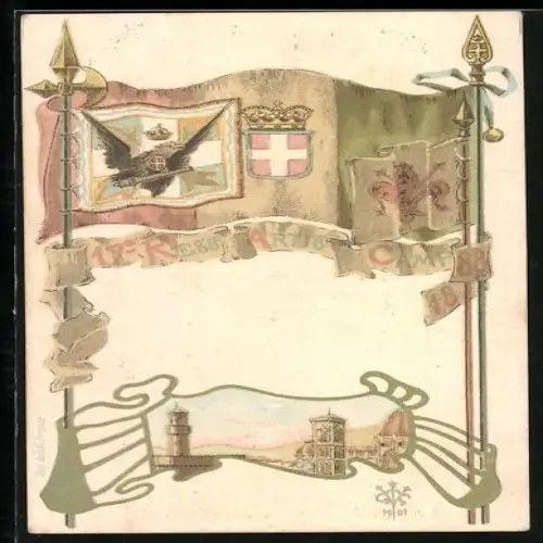 Lithographie 17 Regg. Artig. Camp 1888